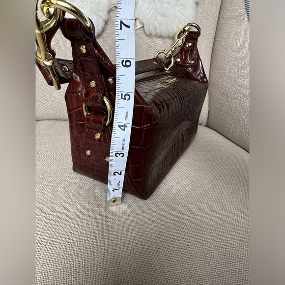 VTG 90s Y2K Ralph Lauren Cognac Crock Embossed Leather Baguette Purse Shoulder - Picture 12 of 16